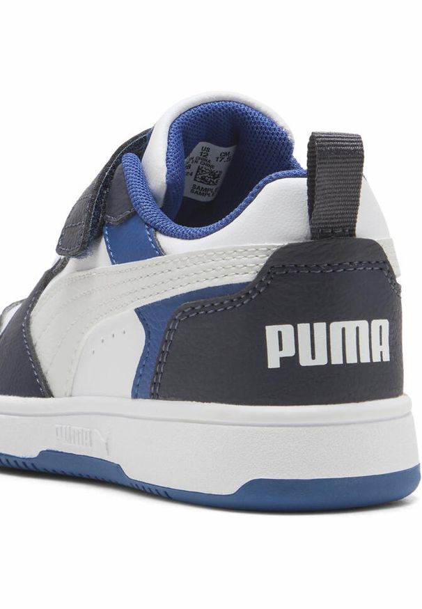 Puma - Dziecięce sneakersy PUMA Rebound V6 Lo PUMA White Feather Gray Black. Kolor: biały, czarny, szary, wielokolorowy. Sport: turystyka piesza