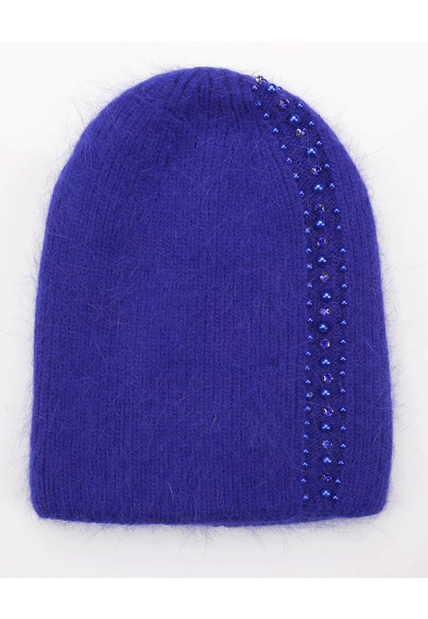 Unisono - NIEBIESKA CZAPKA Z KORALIKAMI 135-C2064-1 BLU. Kolor: niebieski. Materiał: akryl, włókno