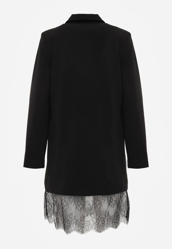 Born2be - Czarna Pudełkowa Sukienka VICES o Kroju Marynarki z Koronką Nyshis. Okazja: na spotkanie biznesowe, na co dzień. Kolor: czarny. Materiał: koronka. Wzór: koronka. Styl: elegancki, biznesowy, klasyczny, casual