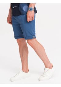Ombre Clothing - Spodenki męskie chino - niebieskie V13 - Rozmiar: M. Kolor: niebieski. Materiał: elastan, bawełna. Długość: krótkie. Sezon: lato #3