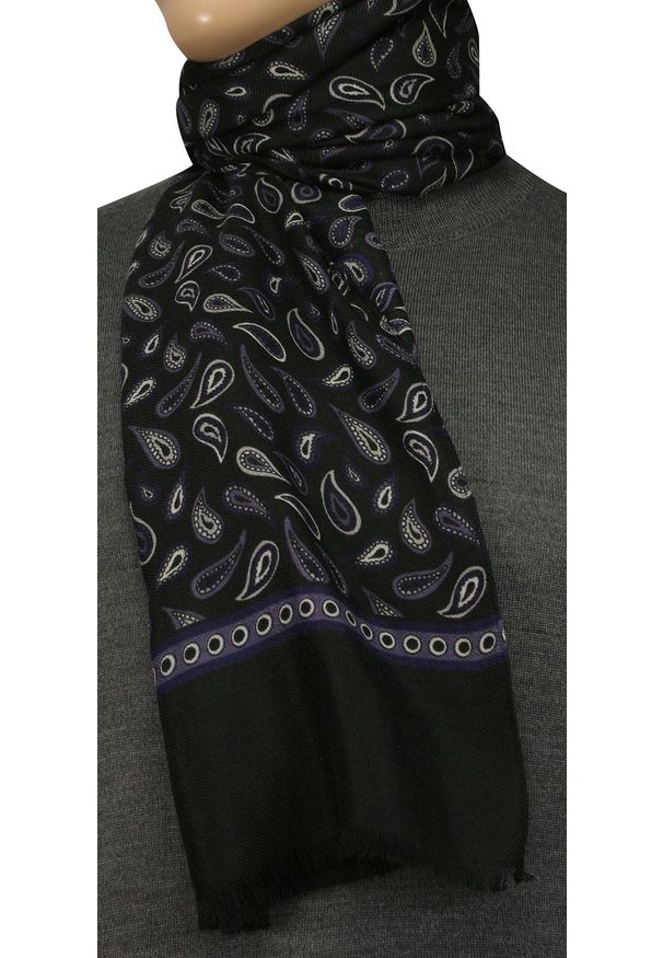 V. Fraas - Szalik Granatowo-Fioletowy Wzór Paisley, Łezki Przejściowy, Cienki, Elegancki -V.Fraas- Męski. Kolor: niebieski. Materiał: poliester. Wzór: paisley. Styl: elegancki