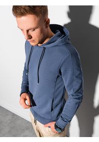 Ombre Clothing - Bluza męska z kapturem - ciemnoniebieska B1155 - XL. Typ kołnierza: kaptur. Kolor: niebieski. Materiał: bawełna, poliester, jeans, dresówka, dzianina #6
