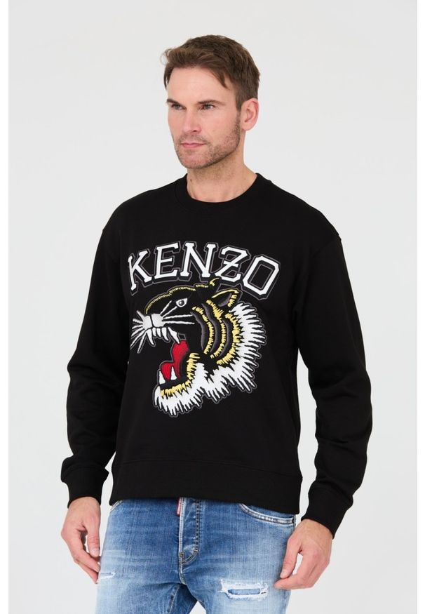 Kenzo - KENZO Czarna bluza TIGER VARSITY JUNGLE. Typ kołnierza: bez kaptura. Kolor: czarny