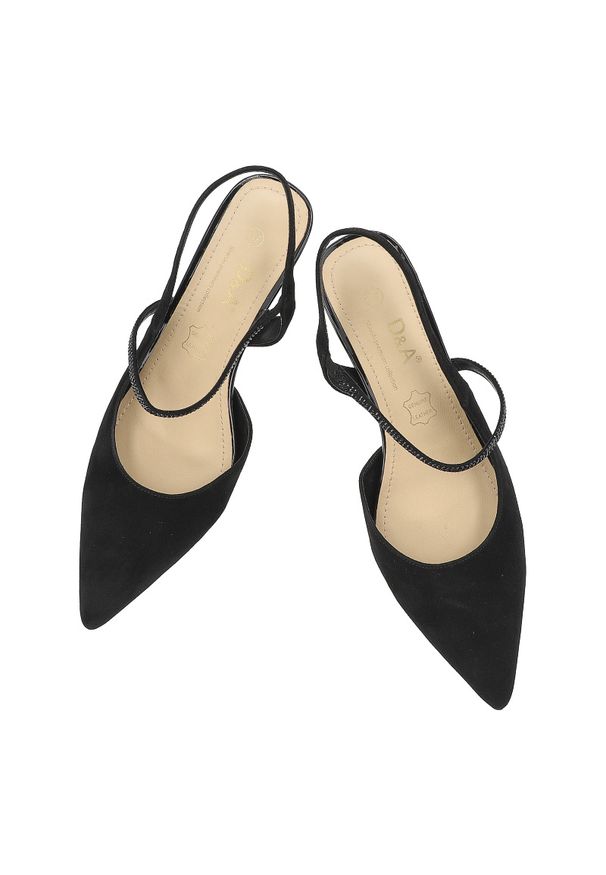 Czółenka damskie S.Barski, cholewka ze skóry naturalnej zamszowej elegancki fason slingback na stabilnym obcasie, czarne, CR61-3048. Kolor: czarny. Materiał: skóra, zamsz. Szerokość cholewki: normalna. Obcas: na obcasie. Styl: elegancki. Wysokość obcasa: średni