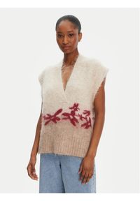 Munthe Sweter Purulia 252160125272 Beżowy Loose Fit. Kolor: beżowy. Materiał: wełna