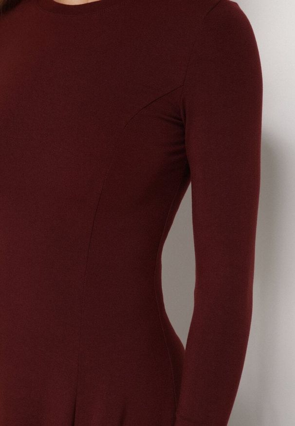 Born2be - Bordowa Bawełniana Sukienka o Rozkloszowanym Kroju Tuselenea. Okazja: na co dzień. Kolor: czerwony. Materiał: bawełna. Typ sukienki: proste. Styl: casual, elegancki