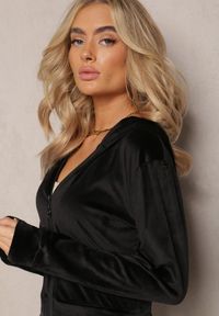 Renee - Czarny Dresowy Komplet z Weluru Spodnie i Bluza z Kapturem na Suwak Styrena. Kolor: czarny. Materiał: dresówka, welur #4