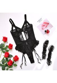 Intica - Body koronkowe z falbankami na specjalne okazje Ascenza. Kolor: czarny. Materiał: koronka. Wzór: koronka