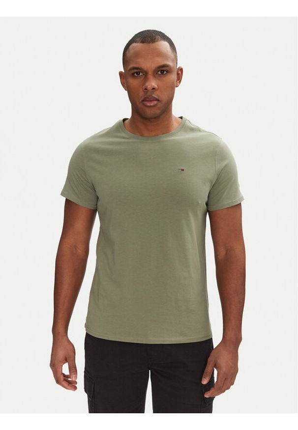 Tommy Jeans T-Shirt DM0DM04411 Zielony Slim Fit. Kolor: zielony. Materiał: bawełna