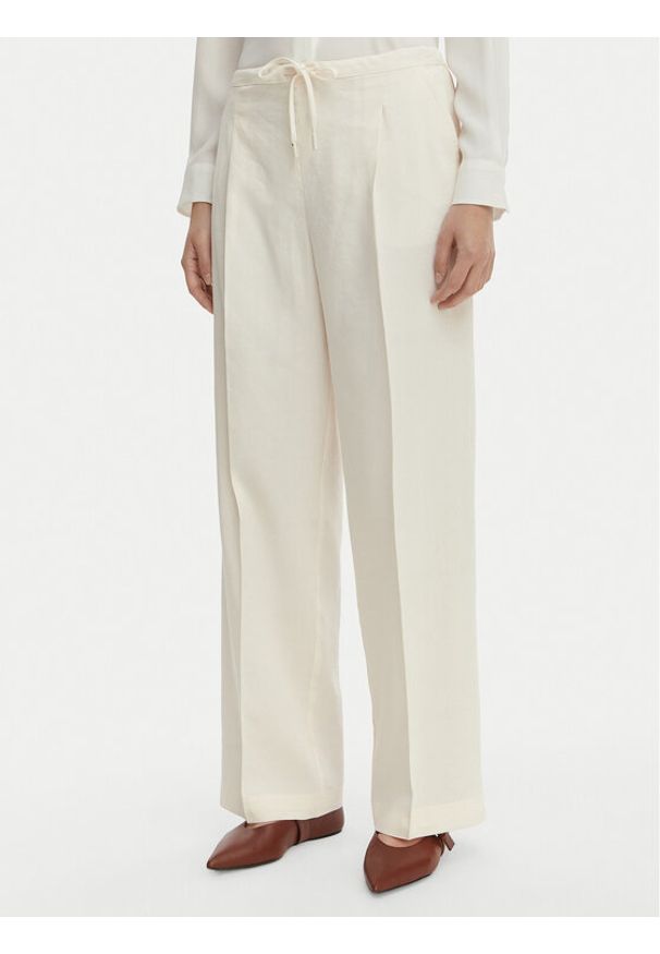 Marella Spodnie materiałowe Alloro 2613131115 Écru Regular Fit. Kolor: kremowy. Materiał: len