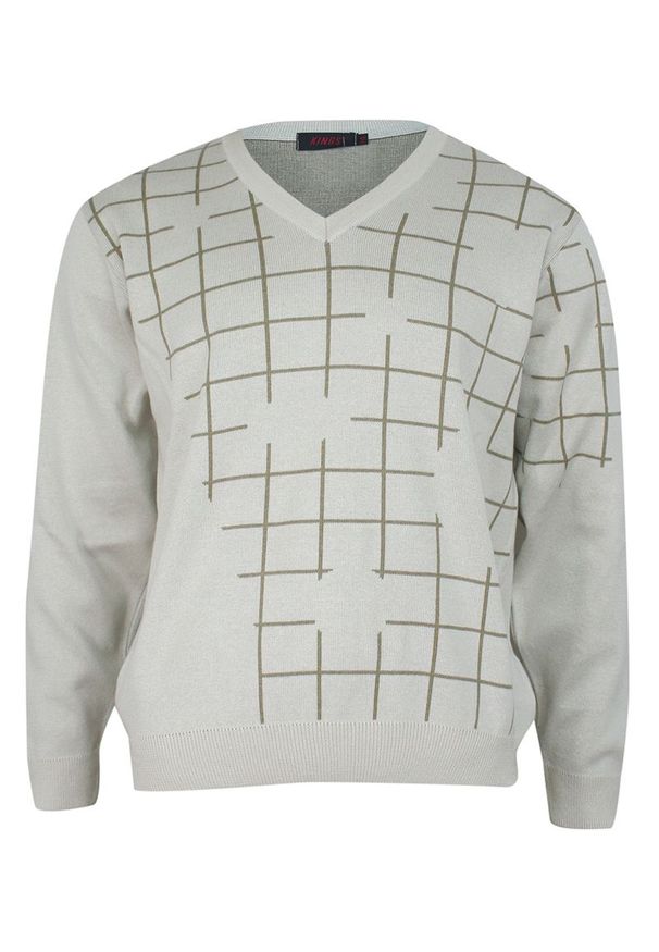 Sweter Kings na jesień, z dekoltem w serek, elegancki, w kratkę