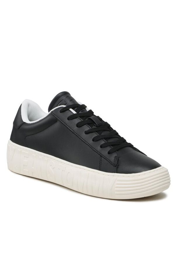 Tommy Jeans Sneakersy Leather Outsole EM0EM01213 Czarny. Kolor: czarny. Materiał: skóra
