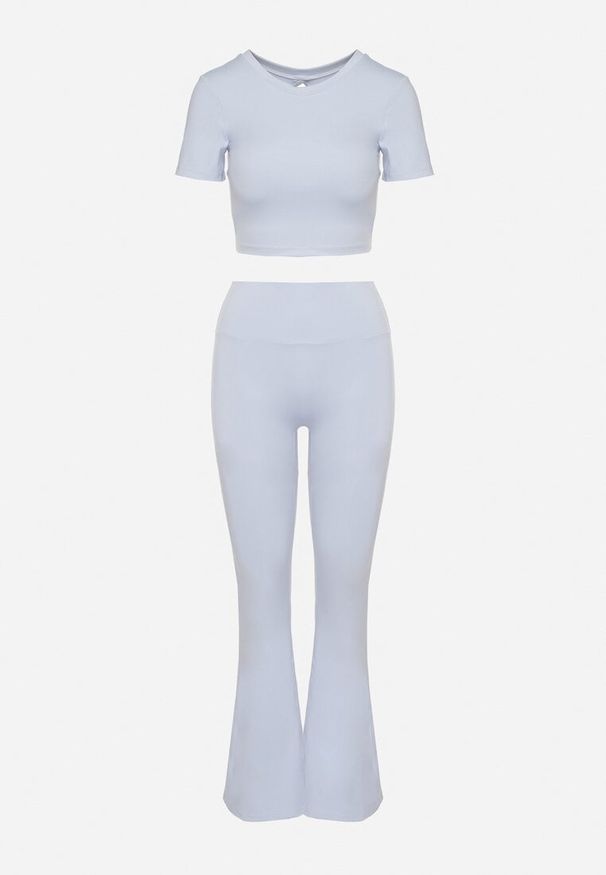 Born2be - Jasnoniebieski Komplet Sportowy Koszulka ze Sznurowaniem i Spodnie Lumarelle. Kolor: niebieski