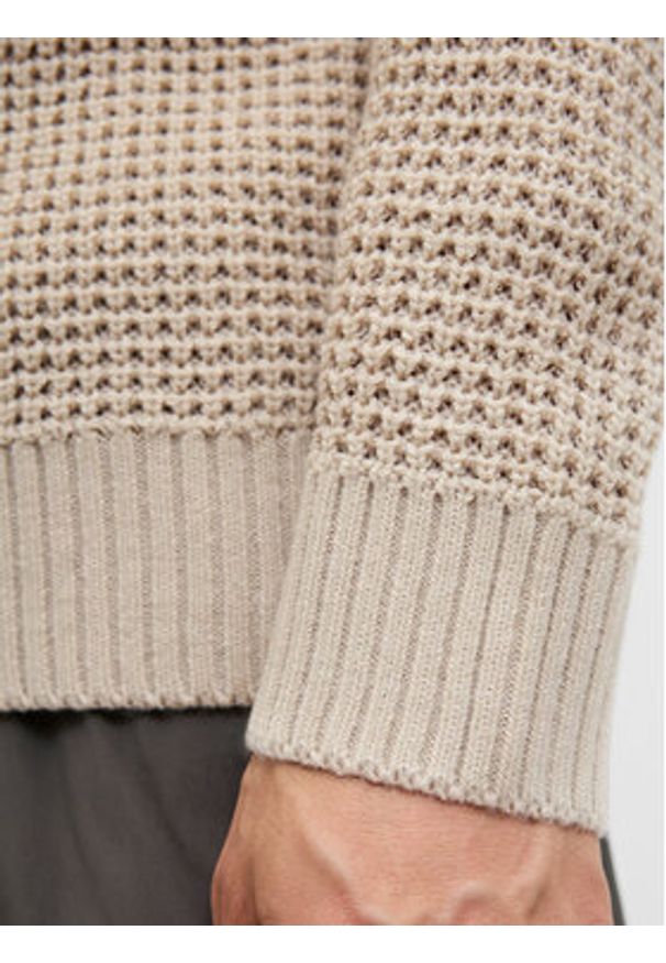 Jack & Jones Sweter Global 12287594 Beżowy Regular Fit. Kolor: beżowy. Materiał: syntetyk, bawełna