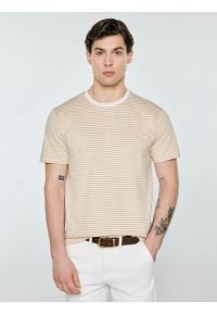 Big-Star - Koszulka męska w paski beżowa Oler 801. Kolor: beżowy. Materiał: dzianina. Wzór: paski. Sezon: lato. Styl: elegancki, klasyczny #4