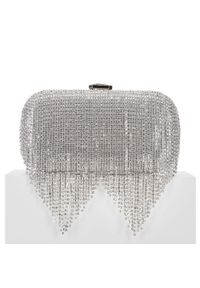 Wittchen - Torebka wieczorowa pudełkowa z błyszczącymi frędzlami. Kolor: srebrny. Wzór: haft. Dodatki: z frędzlami. Styl: wizytowy. Rodzaj torebki: do ręki #1