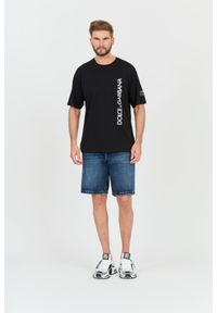 Dolce and Gabbana - DOLCE & GABBANA Czarny męski bawełniany t-shirt, Rozmiar 52. Kolor: czarny. Materiał: bawełna