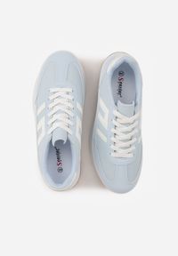 Renee - Jasnoniebieskie Sneakersy na Platformie z Geometrycznym Motywem Hippiopis. Okazja: na co dzień. Kolor: niebieski. Materiał: jeans. Wzór: geometria. Obcas: na platformie #8