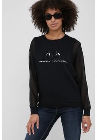 Armani Exchange bluza damska kolor czarny z nadrukiem. Okazja: na co dzień. Kolor: czarny. Długość rękawa: długi rękaw. Długość: długie. Wzór: nadruk. Styl: casual