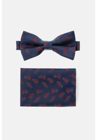 Lancerto - Mucha Granatowa Wzór Kwiatowy Plus Poszetka. Okazja: na ślub cywilny, na wesele. Kolor: niebieski. Materiał: poliester, dzianina. Wzór: kwiaty. Styl: klasyczny, elegancki #1