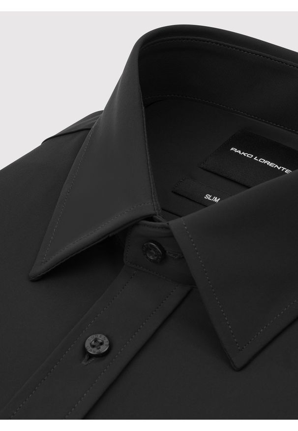 Pako Lorente - PAKO LORENTE – Czarna koszula męska. Typ kołnierza: kołnierzyk klasyczny. Kolor: czarny. Materiał: elastan, nylon. Długość rękawa: długi rękaw. Długość: długie. Styl: klasyczny