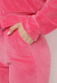 Born2be - Fuksjowy Welurowy Komplet Dresowy Bluza z Kapturem i Spodnie Petyra. Kolor: różowy. Materiał: dresówka, welur. Wzór: jednolity #7