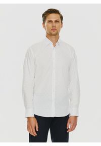 PAKO LORENTE – Biała męska koszula w mikrowzór P24SF-1X-019-B-S - Pako Lorente. Okazja: na co dzień. Kolor: biały. Materiał: elastan, jeans. Styl: casual
