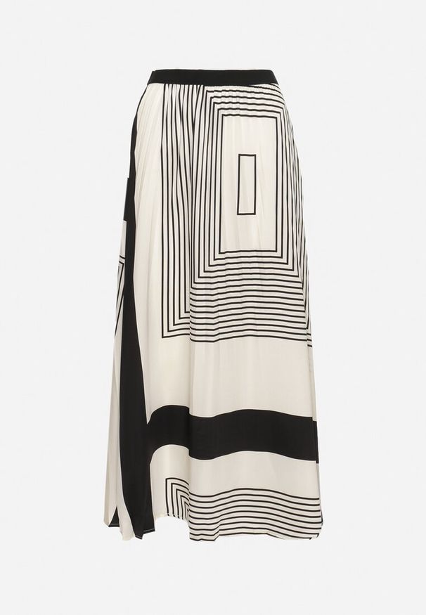 Born2be - Czarna Spódnica z Delikatnymi Plisami Gumką w Talii i Geometrycznym Wzorem Iolantha. Kolor: czarny. Wzór: geometria