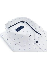 Mmer / Villaro - Koszule męskie - Biała koszula w granatowy wzorek H154. Kolor: biały, wielokolorowy, niebieski. Materiał: bawełna, poliester, tkanina. Długość: długie. Styl: klasyczny #1