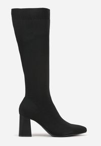 Born2be - Czarne Eleganckie Kozaki VICES na Słupku ze Skarpetkową Cholewką Mialles. Okazja: na spotkanie biznesowe, do pracy, na co dzień. Kolor: czarny. Materiał: jeans. Szerokość cholewki: normalna. Obcas: na słupku. Styl: elegancki. Wysokość obcasa: średni #5