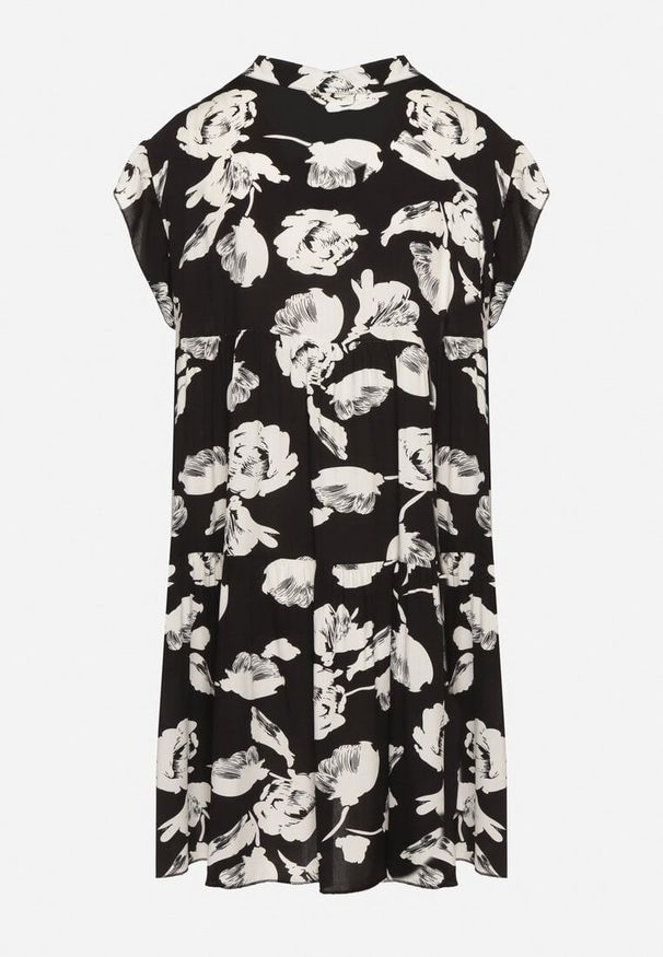 Born2be - Czarna Bawełniana Sukienka o Kroju Oversize w Kwiaty Liralea. Okazja: na co dzień, na spacer. Kolor: czarny. Materiał: bawełna. Wzór: kwiaty. Typ sukienki: oversize. Styl: klasyczny, casual