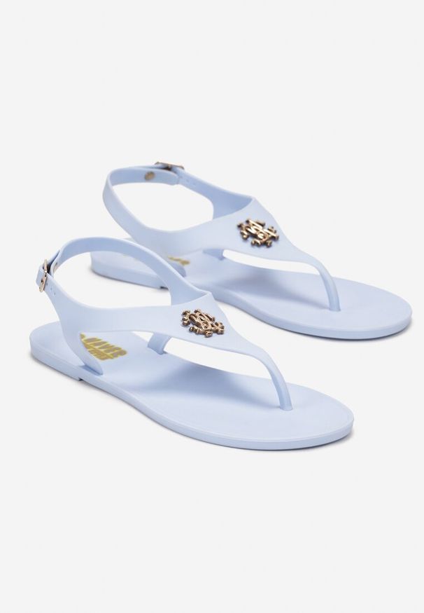Born2be - Niebieskie Sandały Neamesis. Zapięcie: klamry. Kolor: niebieski. Materiał: guma. Wzór: aplikacja. Obcas: na płaskiej podeszwie. Styl: elegancki