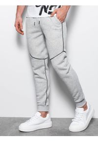 Ombre Clothing - Spodnie męskie dresowe joggery z kontrastowymi elementami - szary melanż V5 OM-PASK-22FW-001 - XL. Kolor: szary. Materiał: dresówka. Wzór: melanż #6