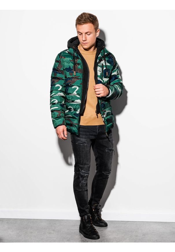 Zielona kurtka Ombre Clothing z kapturem, na wiosnę
