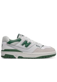Buty unisex New Balance BB550WT1 - białe. Okazja: na co dzień. Kolor: biały. Materiał: zamsz, materiał, skóra, guma. Szerokość cholewki: normalna. Sport: koszykówka, turystyka piesza