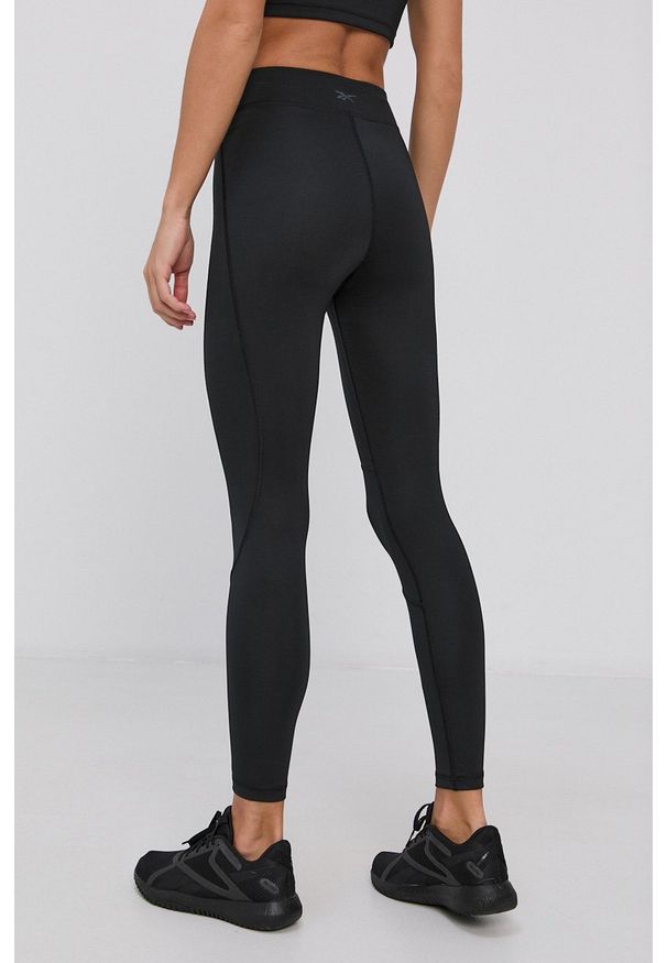 Reebok - Legginsy. Stan: podwyższony. Kolor: czarny. Materiał: skóra