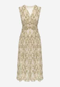 Renee - Zielona Sukienka na Grubych Ramiączkach z Dekoltem w Serek i Gumką w Talii Iletta. Okazja: na co dzień. Typ kołnierza: dekolt w serek. Kolor: zielony. Długość rękawa: na ramiączkach. Typ sukienki: proste. Styl: casual #2