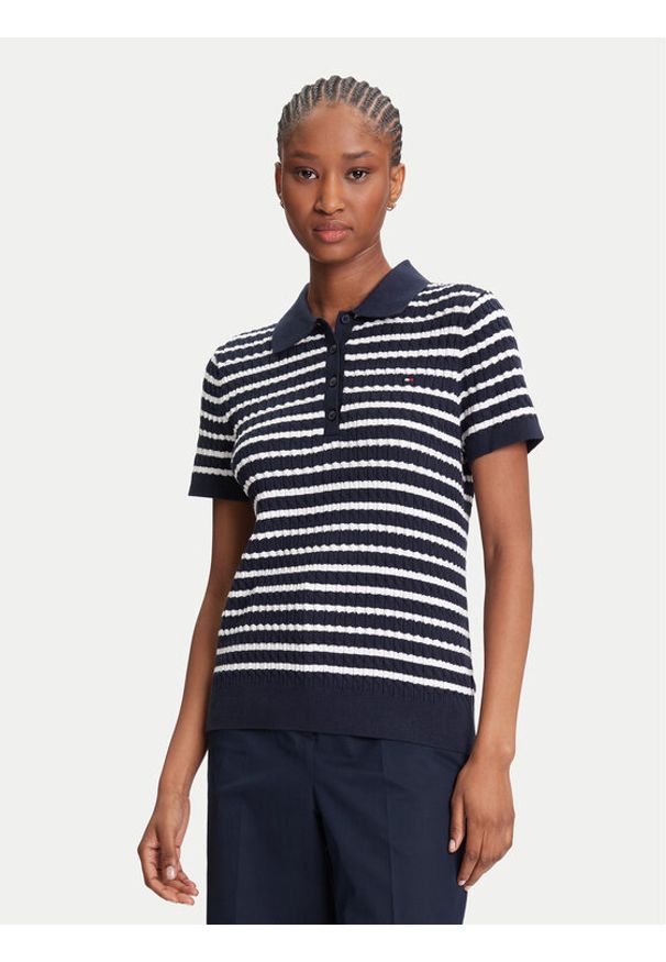 TOMMY HILFIGER - Tommy Hilfiger Polo Fine WW0WW41474 Granatowy Regular Fit. Typ kołnierza: polo. Kolor: niebieski. Materiał: bawełna