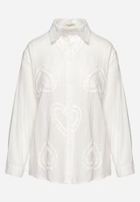 Born2be - Biała Koszula Bawełniana z Motywem Serduszek Andravilla. Kolor: biały. Materiał: bawełna. Wzór: aplikacja, haft #3