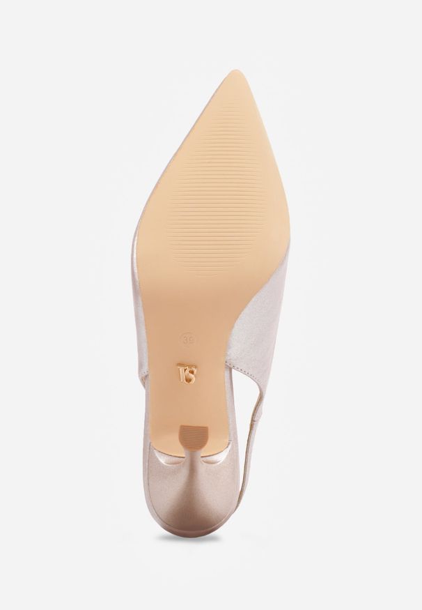 Renee - Złote Eleganckie Szpilki Slingback VICES z Wkładką ze Skóry Naturalnej Madede. Okazja: na randkę, na wesele, na ślub cywilny, na imprezę. Nosek buta: szpiczasty. Zapięcie: pasek. Kolor: złoty. Materiał: skóra. Obcas: na szpilce. Styl: elegancki