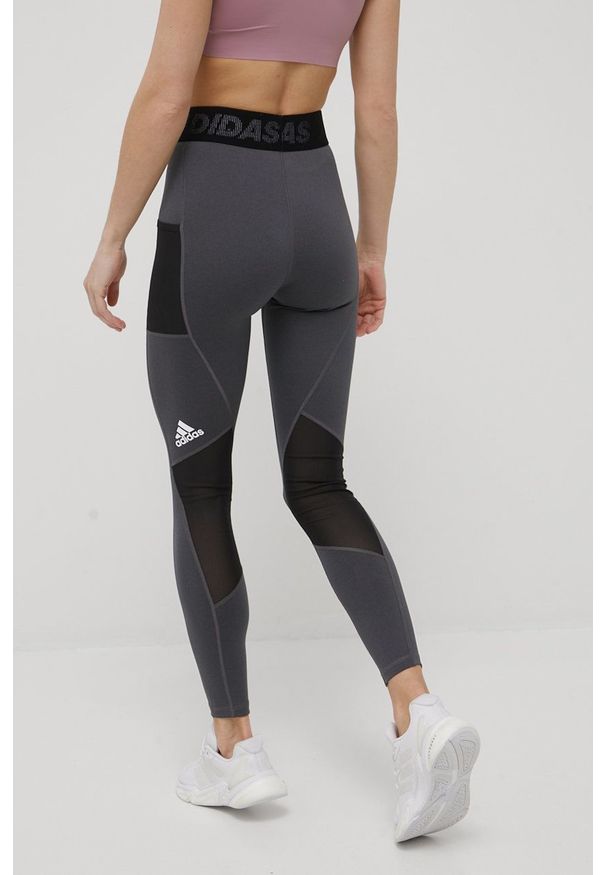 adidas Performance legginsy treningowe Techfit 3Bar damskie kolor szary wzorzyste. Kolor: szary. Materiał: skóra, dzianina, materiał. Technologia: Techfit (Adidas). Wzór: ze splotem. Sport: fitness