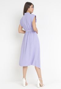 Born2be - Fioletowa Midi Sukienka Zapinana na Guziki z Wiązanym Paskiem Alyssama. Kolor: fioletowy. Materiał: materiał. Długość: midi #3