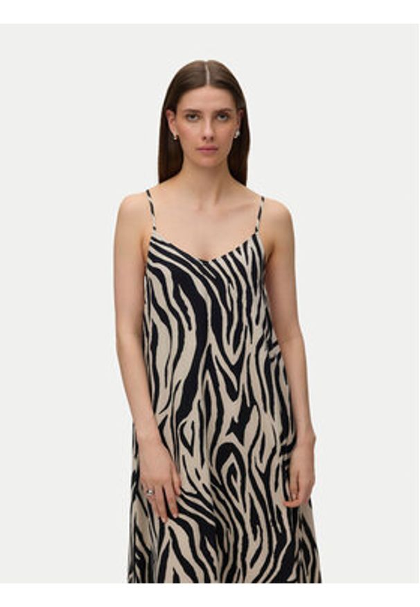 Vero Moda Sukienka letnia Emilo 10340519 Beżowy Loose Fit. Kolor: beżowy. Materiał: len. Sezon: lato