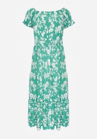 Renee - Zielona Rozkloszowana Sukienka Maxi z Hiszpańskim Dekoltem w Kwiaty Zevana. Kolor: zielony. Wzór: kwiaty. Sezon: wiosna, lato. Typ sukienki: rozkloszowane. Długość: maxi #3