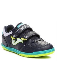 Buty piłkarskie dla dzieci Joma Top Flex Jr 2303 Indoor. Zapięcie: rzepy. Kolor: wielokolorowy, czarny. Materiał: guma, skóra, tkanina, materiał, syntetyk. Szerokość cholewki: normalna. Sport: piłka nożna