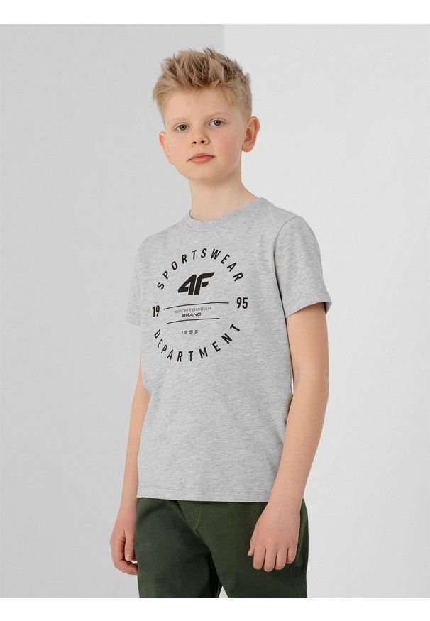4f - T-shirt chłopięcy (122-164). Kolor: szary. Materiał: dzianina, bawełna