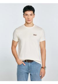 Big-Star - Koszulka męska z nadrukiem na piersi kremowa Serer 103. Kolor: kremowy. Materiał: bawełna. Wzór: nadruk #1