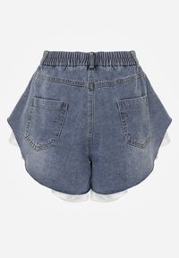 Renee - Niebieskie Jeansowe Szorty z Bawełny Ozdobione Falbanami Kassyllis. Okazja: na co dzień. Kolor: niebieski. Materiał: bawełna, jeans. Wzór: aplikacja. Sezon: lato. Styl: casual #5