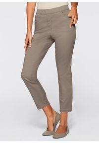 bonprix - Spodnie 7/8 z gumką w talii, ze stretchem. Kolor: brązowy. Styl: elegancki #1