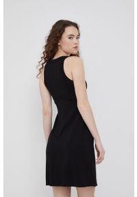 Armani Exchange sukienka kolor czarny mini rozkloszowana. Kolor: czarny. Materiał: dzianina. Długość rękawa: na ramiączkach. Wzór: gładki. Typ sukienki: rozkloszowane. Długość: mini